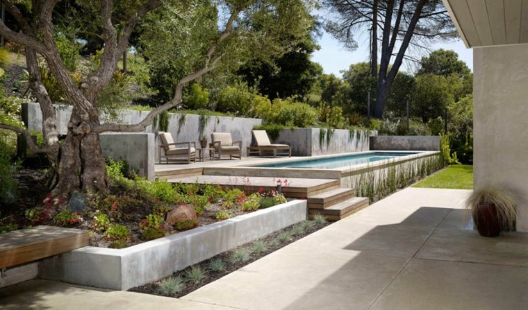 cour extérieure aménager idée tendance jardin bassin d'eau moderne 