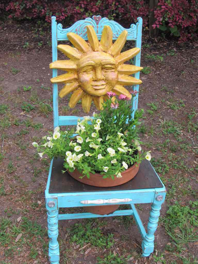 chaise bois bac à fleur pot céramique déco extérieur