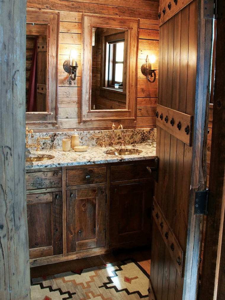 salle de bain rustique moderne meuble bois miroir cadres