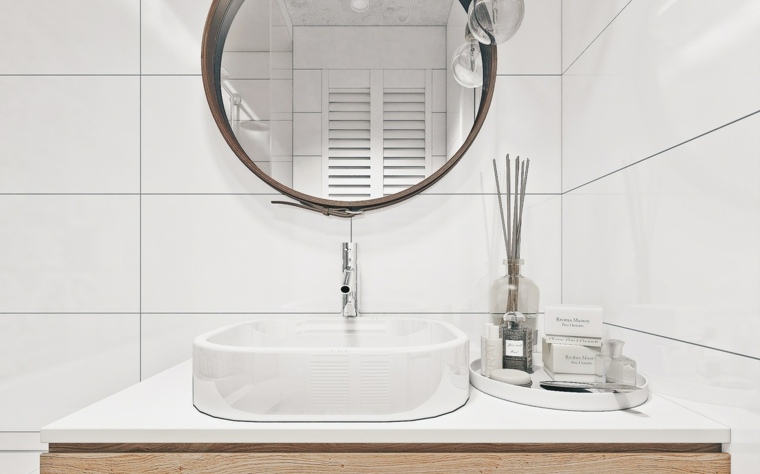 miroir design moderne rond tendance salle de bain idée aménager