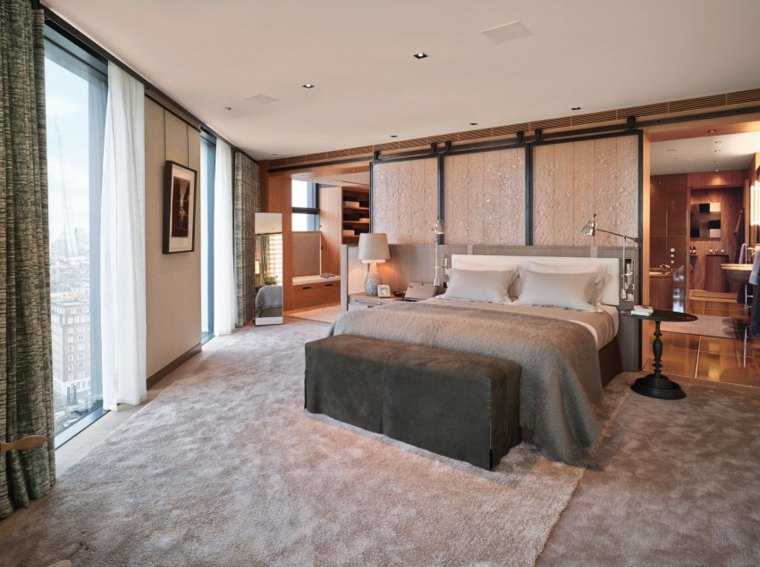 penthouse luxe chambre à coucher design tapis sol gris 