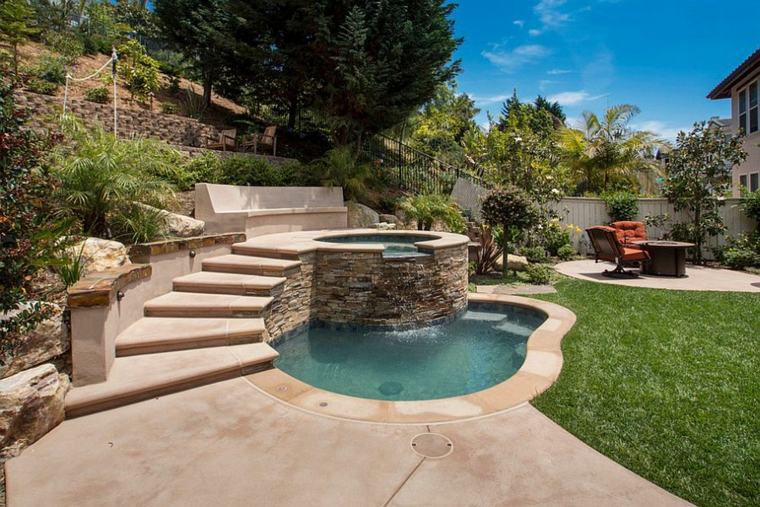 jardin avec piscine pierre idée aménager extérieur tendance