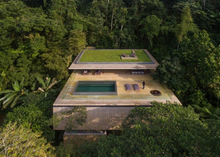maison dans les bois piscine extérieur idée aménager espace tendance