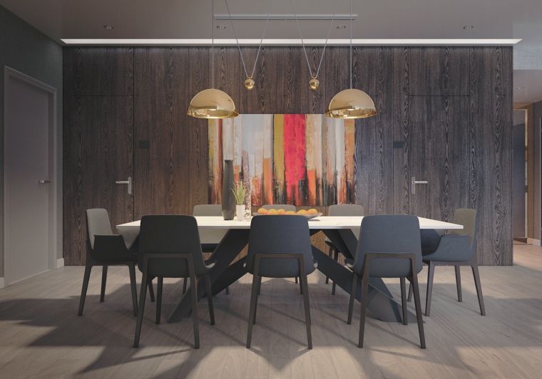 salle à manger design contemporain idee couleur peinture foncee