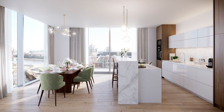 salle à manger design contemporain plan de travail marbre