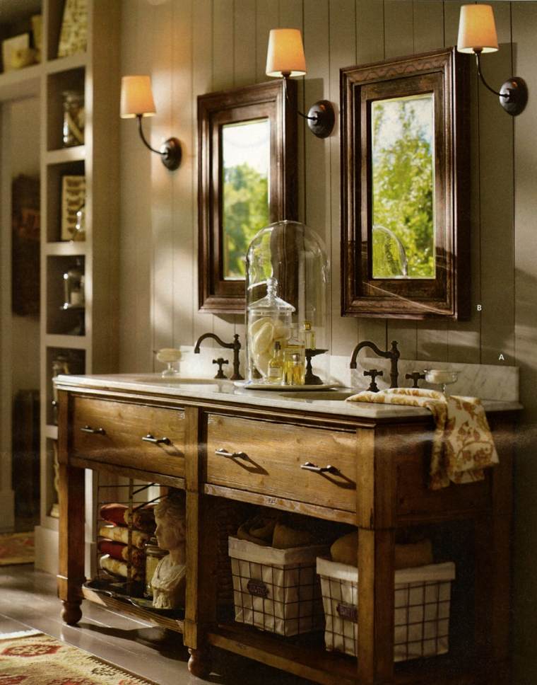 salle de bain rustique bois miroir idée éclairage