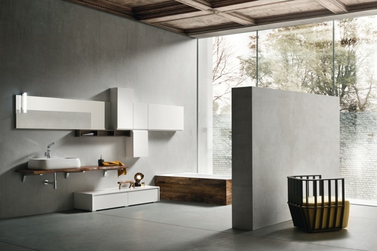 salle de bain rustique bois pierre tendance moderne miroir idée aménager espace 