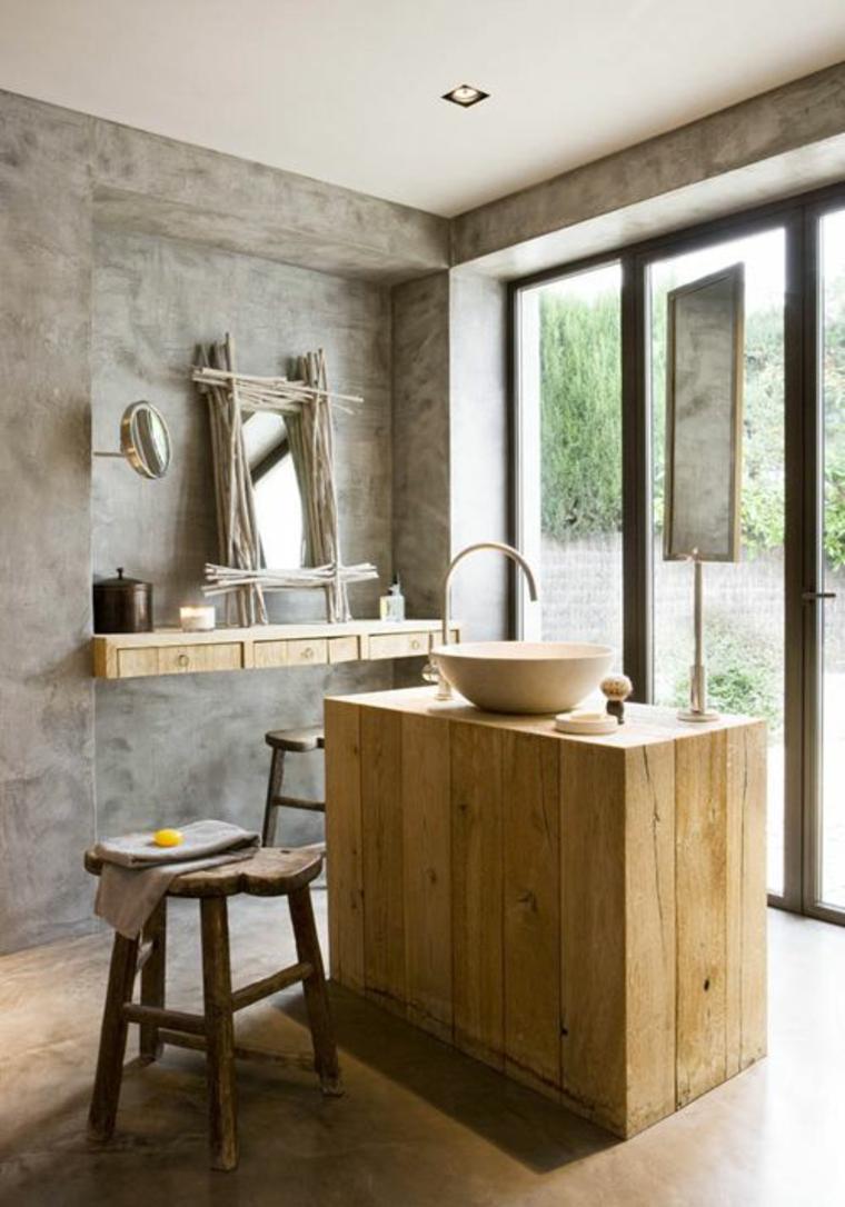 salle de bains moderne bois béton pierre