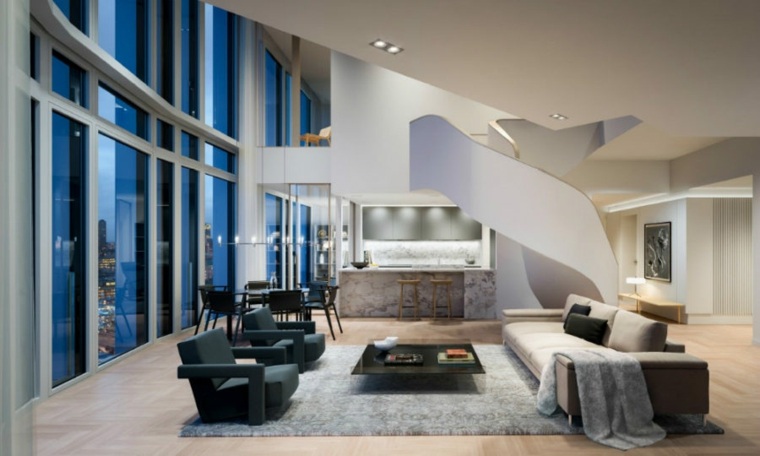 design appartement luxe salon canapé fauteuil tapis sol gris