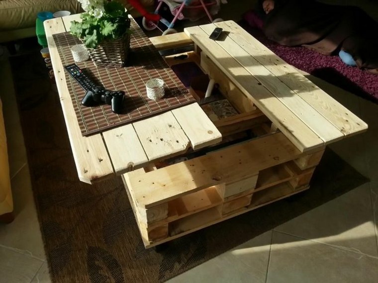 table de salon en palette bois idée rangement espace stockage idée