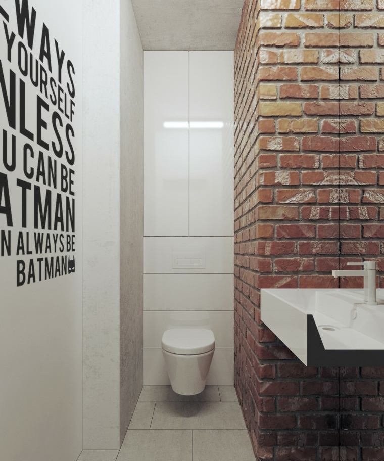 aménager salle de bains toilettes suspendues mur briques design