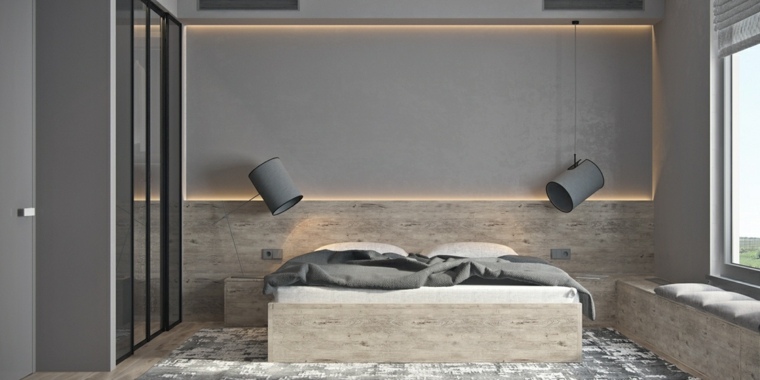 chambre à coucher design moderne lit luminaire suspension éclairage