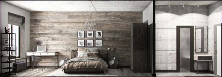 chambre à coucher design bois rustique mur parquet chambre déco mur cadres