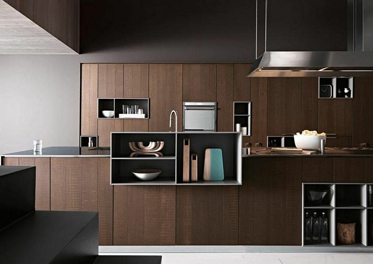 cuisine noire et bois mobilier sombre design