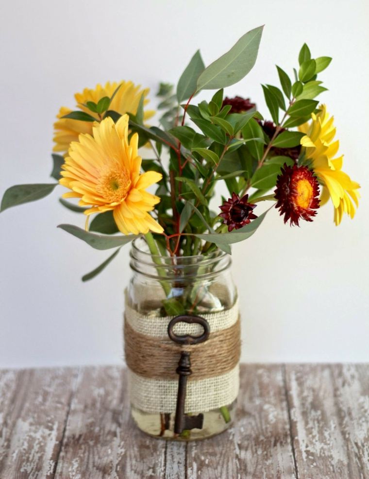 décoration automne bouquet fleurs vase diy pot verre