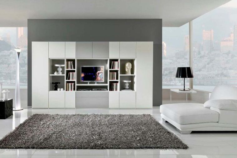 decoration salon blanc et gris mobilier moderne