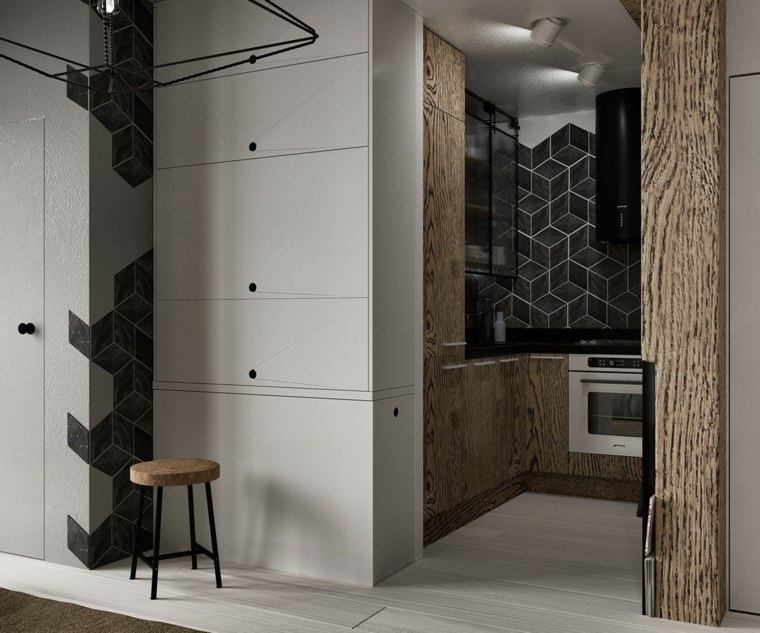 appartement moderne idée design armoire blanche tabouret bois
