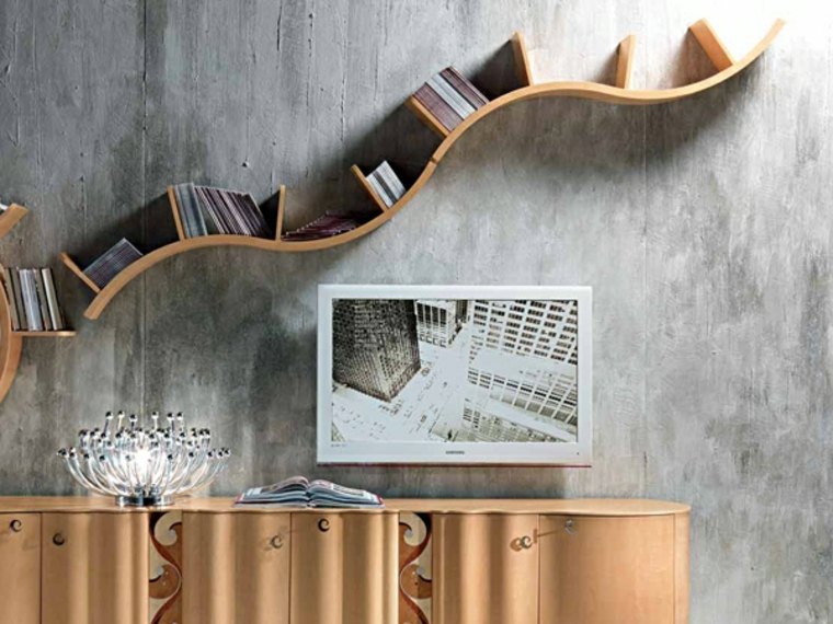 étagères bois design idée gain de place intérieur moderne meuble bois