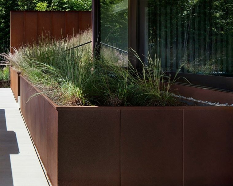 jardinière extérieure acier corten idée aménager terrasse