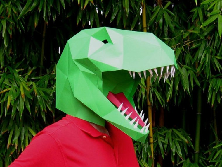 masque carton diy halloween idée homme femme masque dinosaure