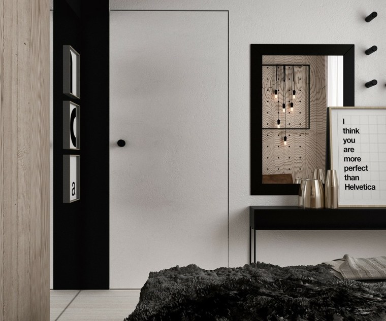 chambre à coucher cadre bois noir lit porte blanche idée décorer espace