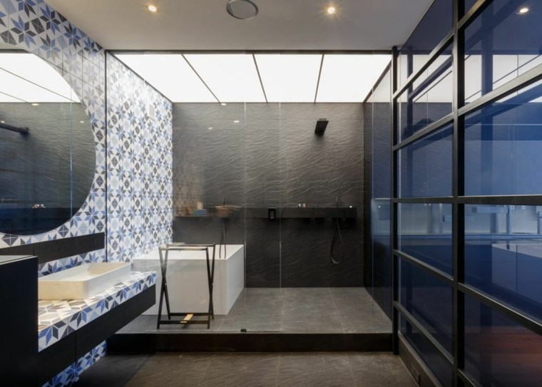 photos salle de bain bleue revetement tendance