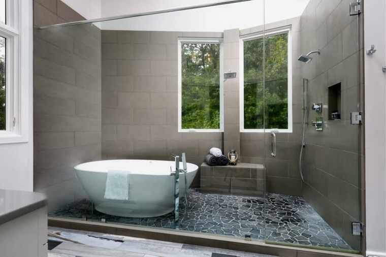 photos salle de bain parement pierre design