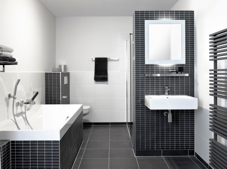 revetement salle de bain design couleur carreaux noirs