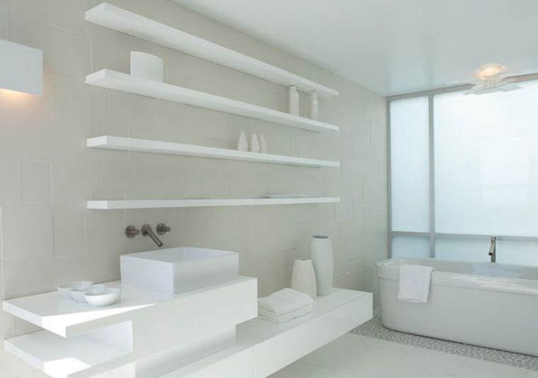 idee amenagement salle de bains moderne meubles suspendus