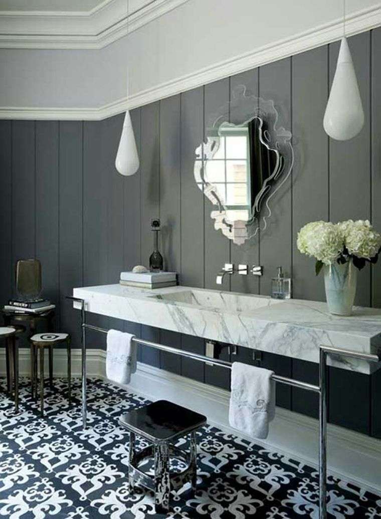 carreaux noir blanc motif salle de bain style vintage