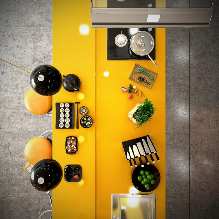 couleur jaune cuisine design plan de travail tendance