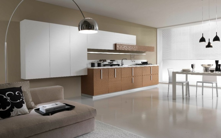 cuisine moderne design idée meuble bois luminaire salle à manger