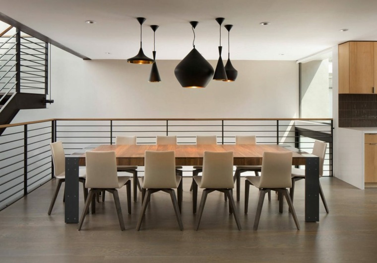 design intérieur moderne salle à manger table bois design luminaires suspension
