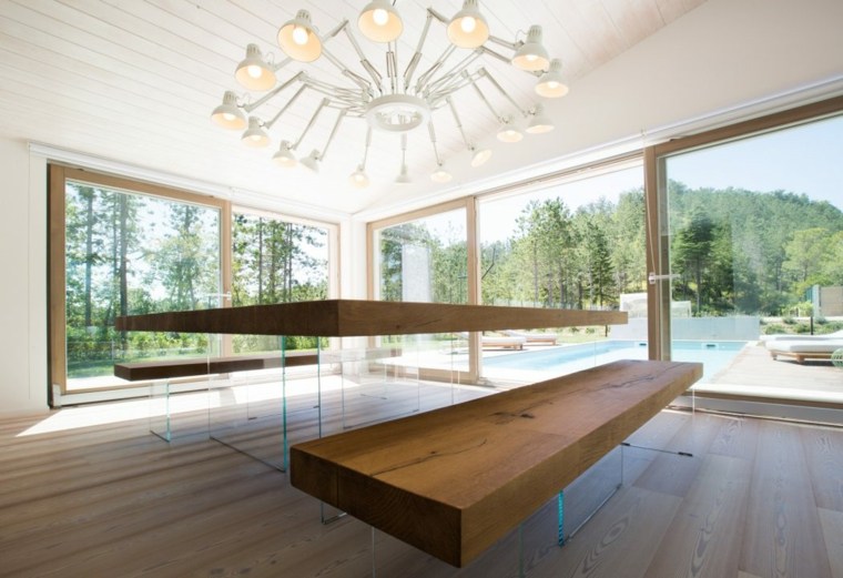 table à manger bois verre design luminaire salle à manger design