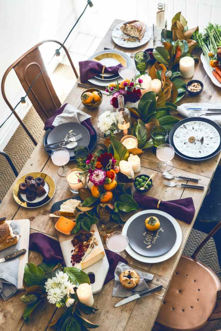 décoration de table automne idée plantes table en bois