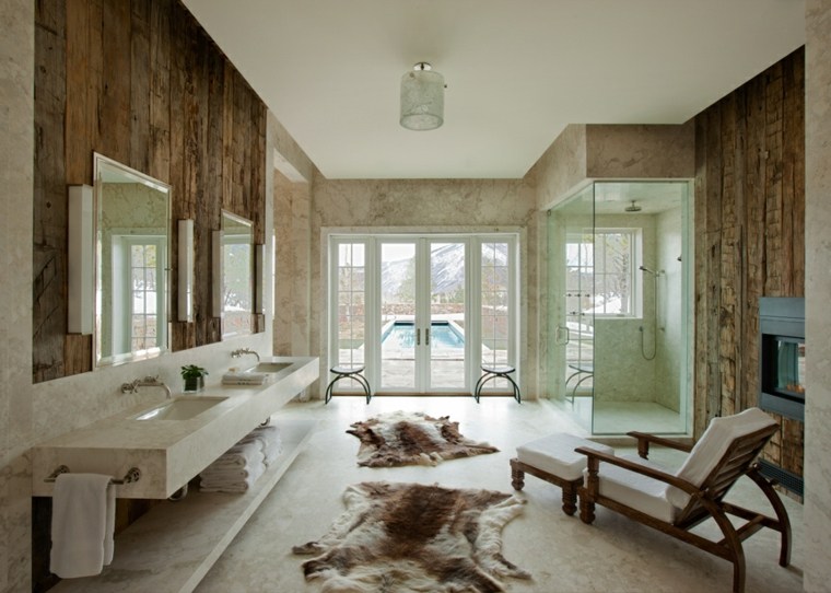 interieur campagne chic salle de bain mur bois