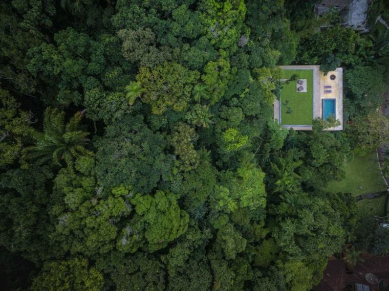 maison avec piscine organique vue haut