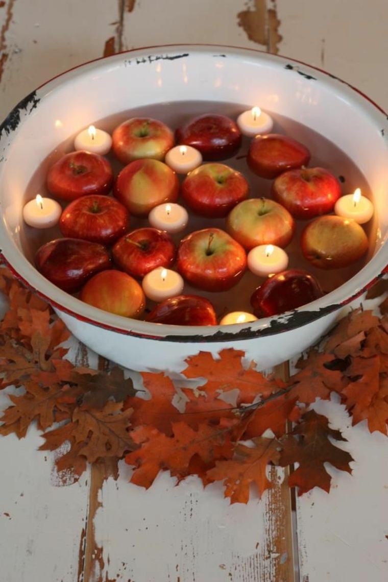 idée déco automne pommes de pin bougies diy feuilles arbre