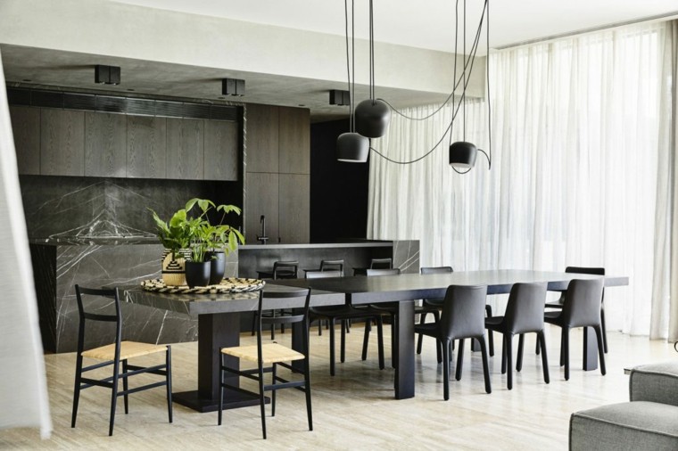 salle à manger moderne design table à manger chaises luminaire suspension