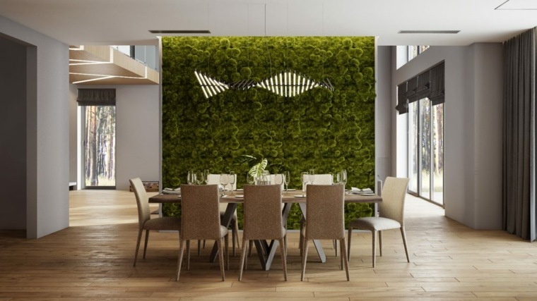 salle à manger moderne design table à manger luminaire suspension idée mur végétal