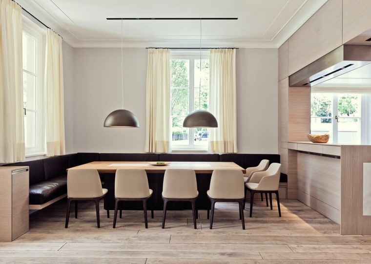table salle à manger bois design luminaire suspension espace ouvert