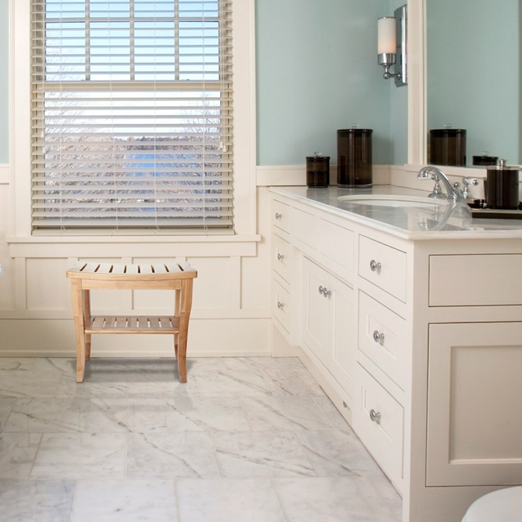salle de bains design intérieur blanc moderne tabouret bois