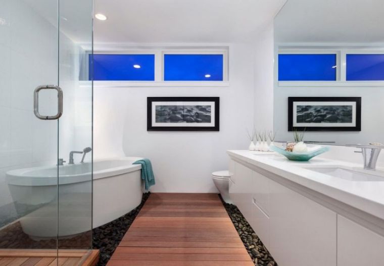 salle de bains design moderne fenetre sol bois