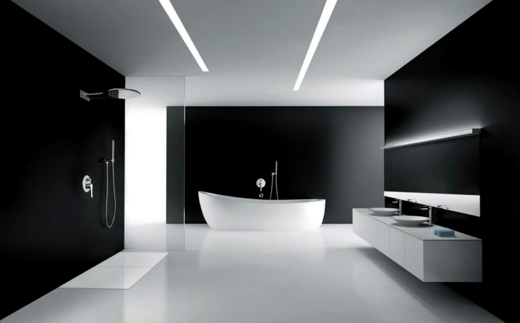 intérieur salle de bains baignoire éclairage luminaire idées moderne