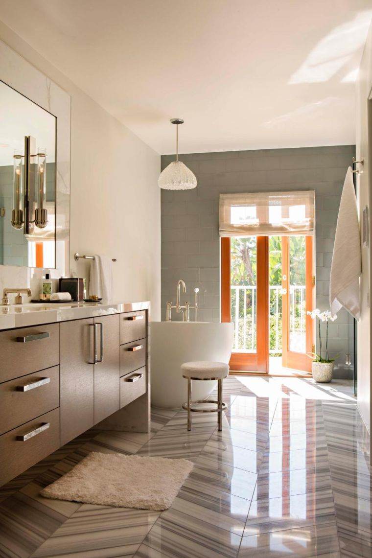 carrelage salle de bain grise et bois decoration de luxe