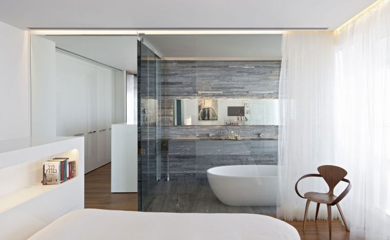 carrelage salle de bain grise et bois amenagement petit espace design