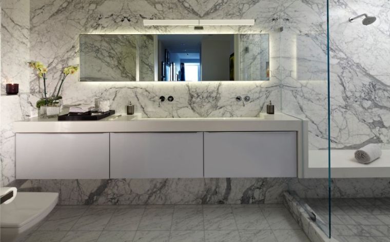 carrelage marbre salle de bain contemporaine couleur blanche