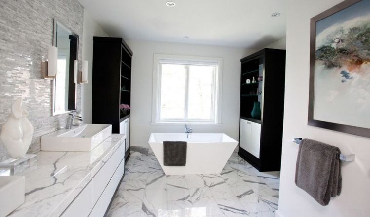 carrelage blanc salle-de-bain-marbre mobilier