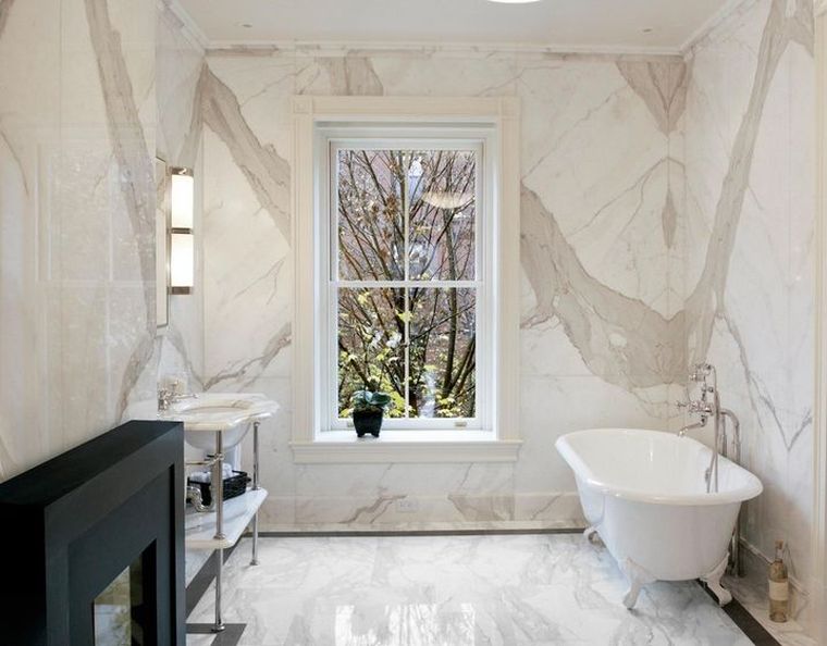 carrelage amenagement petite salle de bain marbre blanc
