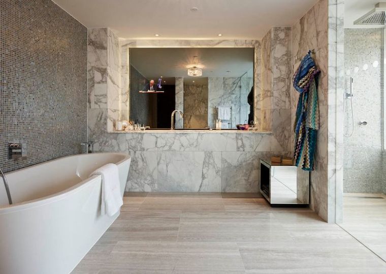 carrelage salle de bain marbre blanc design contemporain